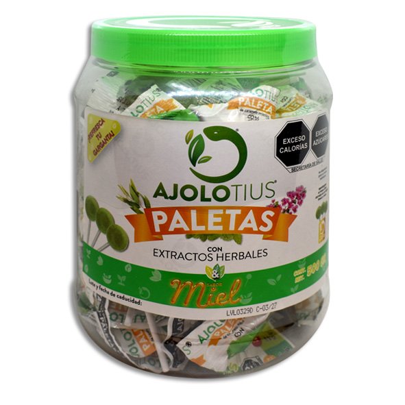 AJOLOTIUS PALETAS CON EXTRACTOS HERBALES Y MIEL Vitrolero - c/50