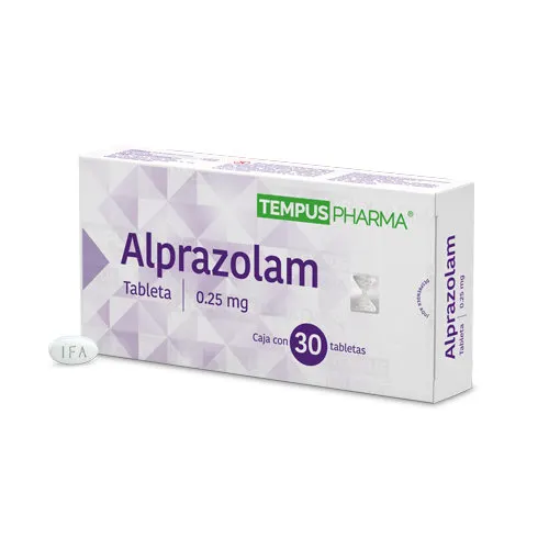 Alprazolam Caja con 30 tabletas ranuradas de 0.25 mg