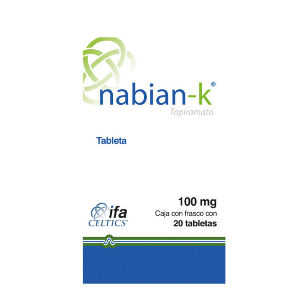 7502216796027_1 Nabian-K Topiramato Caja con 20 tabletas de 100 mg