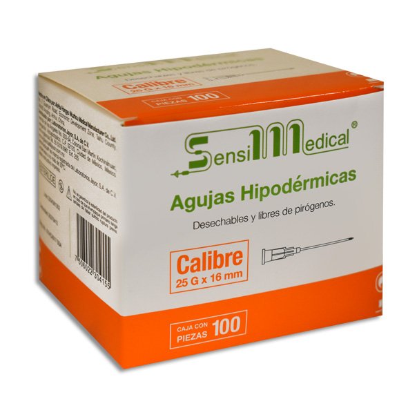 AGUJA HIP SENSIMEDICAL 25X16 Caja - c/100 1 AGUJA HIP SENSIMEDICAL 25X16 Caja - c/100