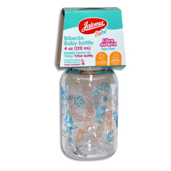 BIBERÓN CRISTALINO c/MAMILA (Jaloma) "Azul" 4 OZ/120 ML.