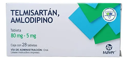 TELMISARTAN,AMLODIPINO 80/5MG MAVER Tabletas - c/28