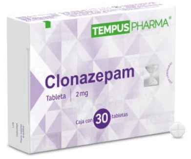 Clonazepam Caja con 30 tabletas birranuradas de 2 mg